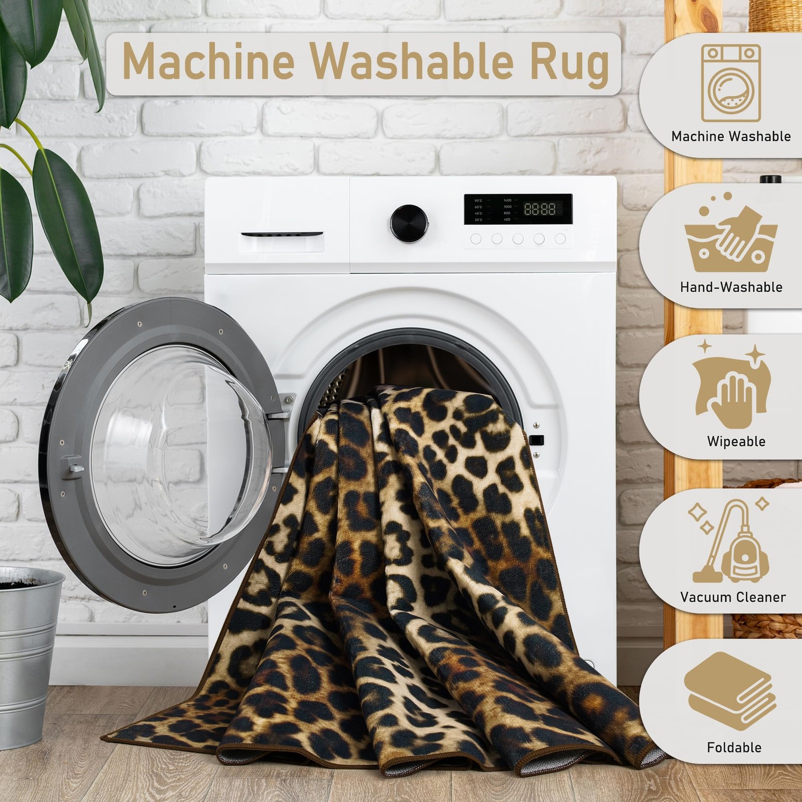 Leopard Area Rugs for Living Room, 4x6 Feet Machine Washable Cheetah Print Ru...