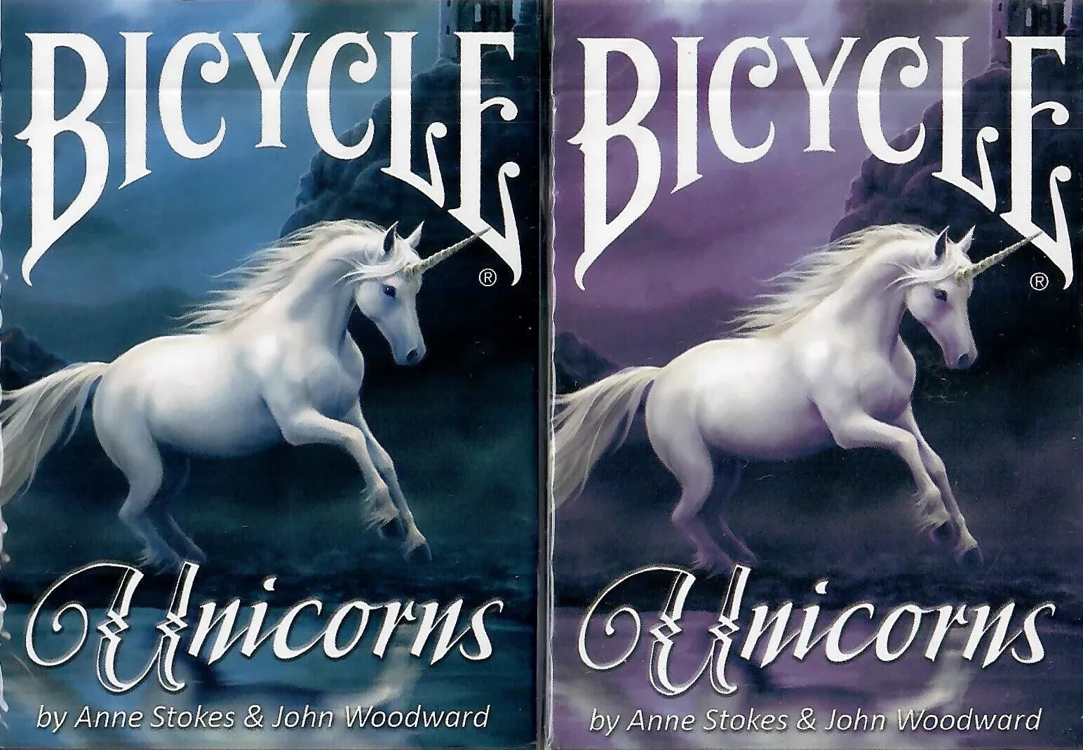 Lot 2 Bicycle Anne Stokes Unicorn 1 Purple & 1 Blue Deck Playing Cards