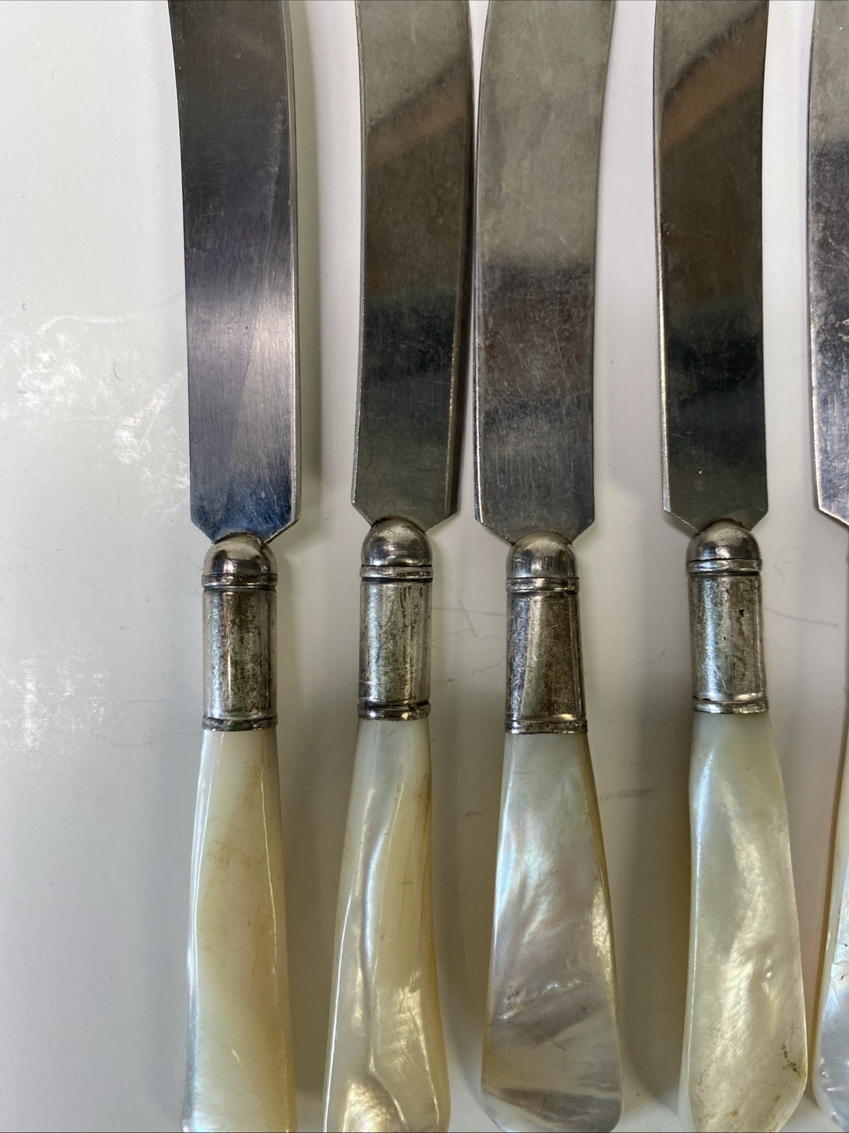 Vintage Sterling Silver Pearl Handle Knives Set of 6, Used