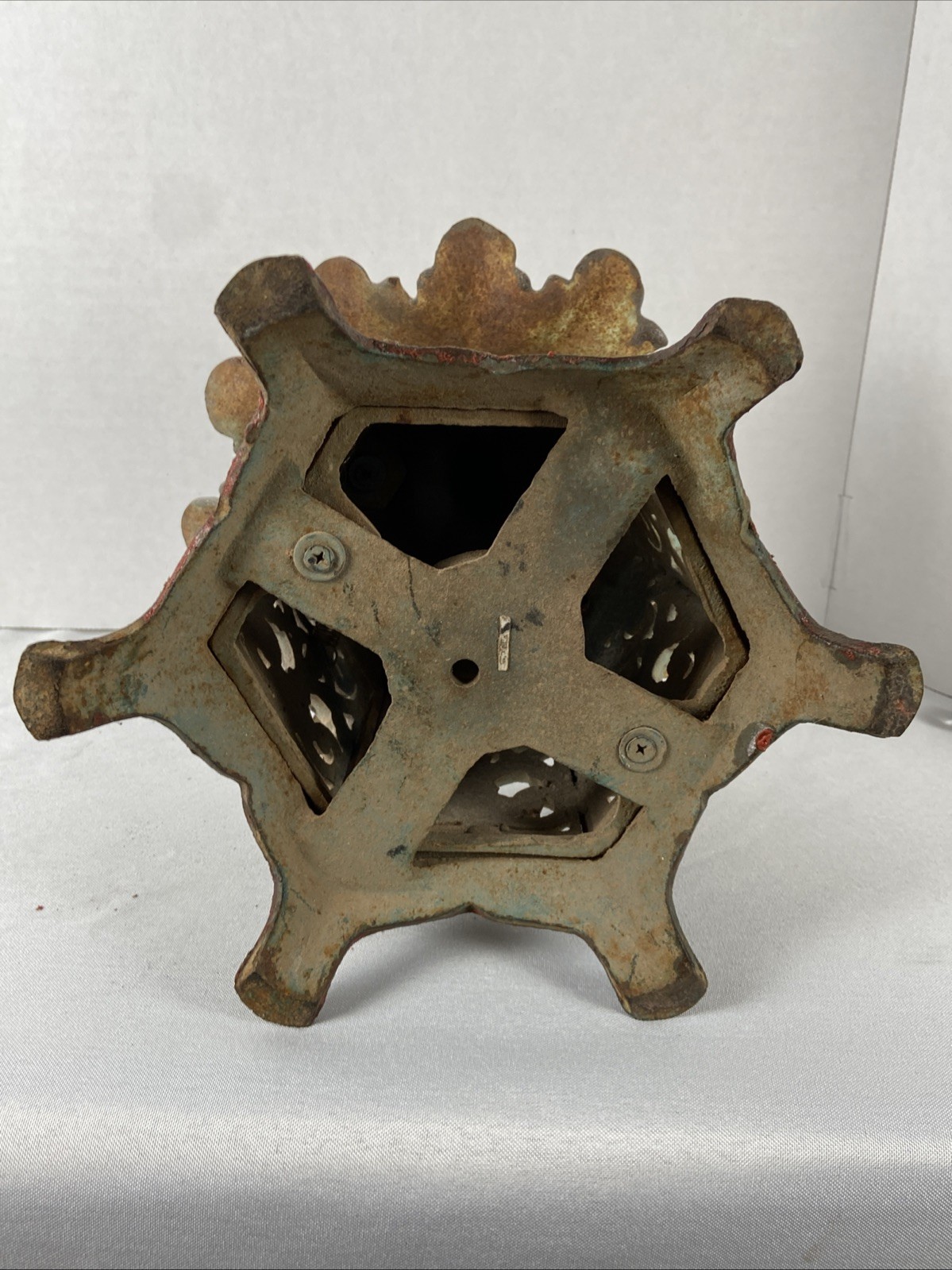 Vintage 9” Large Cast Iron Asian Pagoda Tea Light Candle Heavy Hanging Lantern