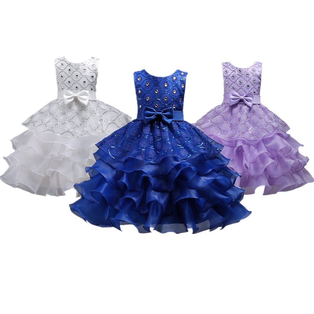 Wedding Flower Girl's Bridesmaid Ruffles Lace Cute Bow Waist Evening Dress