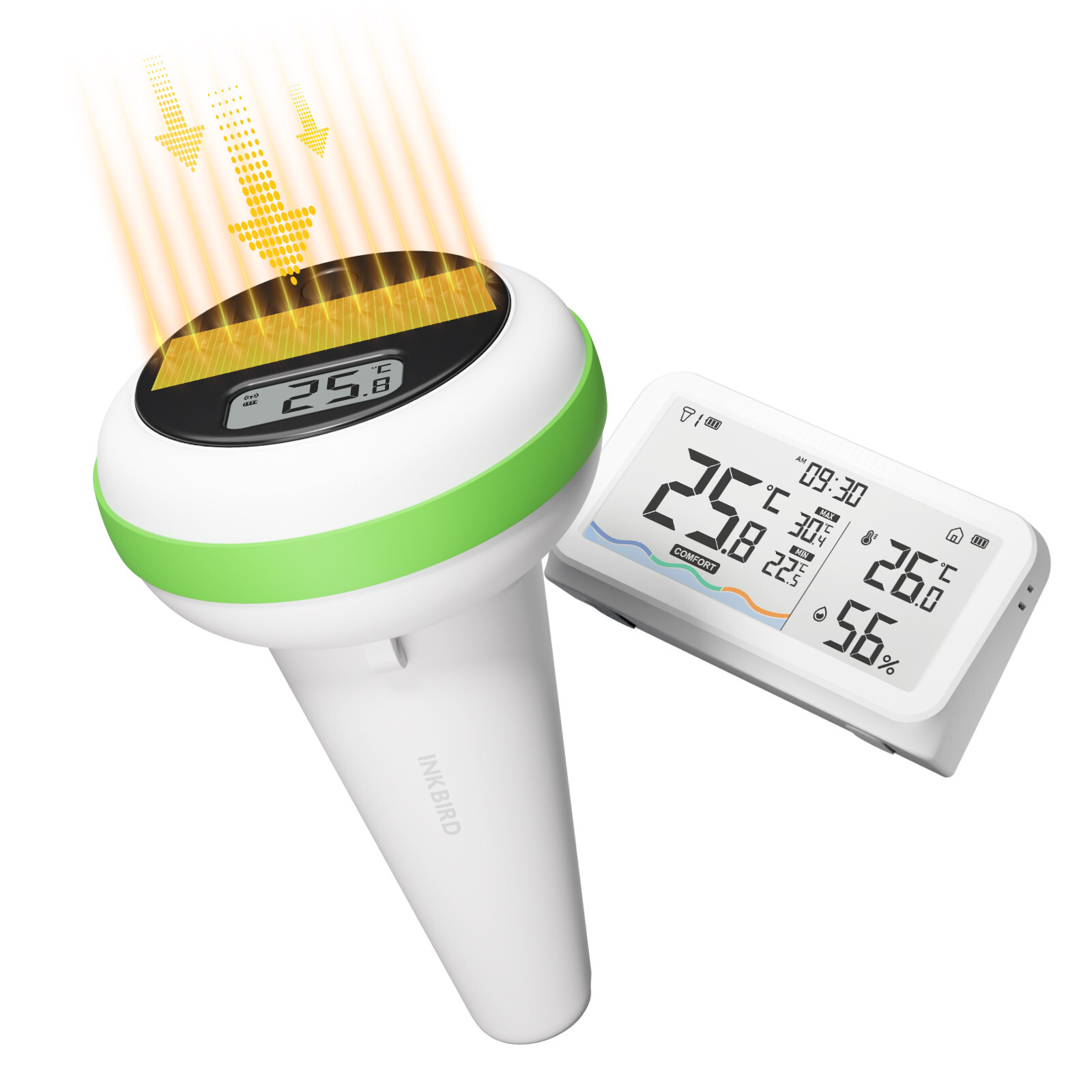INKBIRD Solar Wireless Pool Thermometer Indoor Monitor IP68 Waterproof Bathtub
