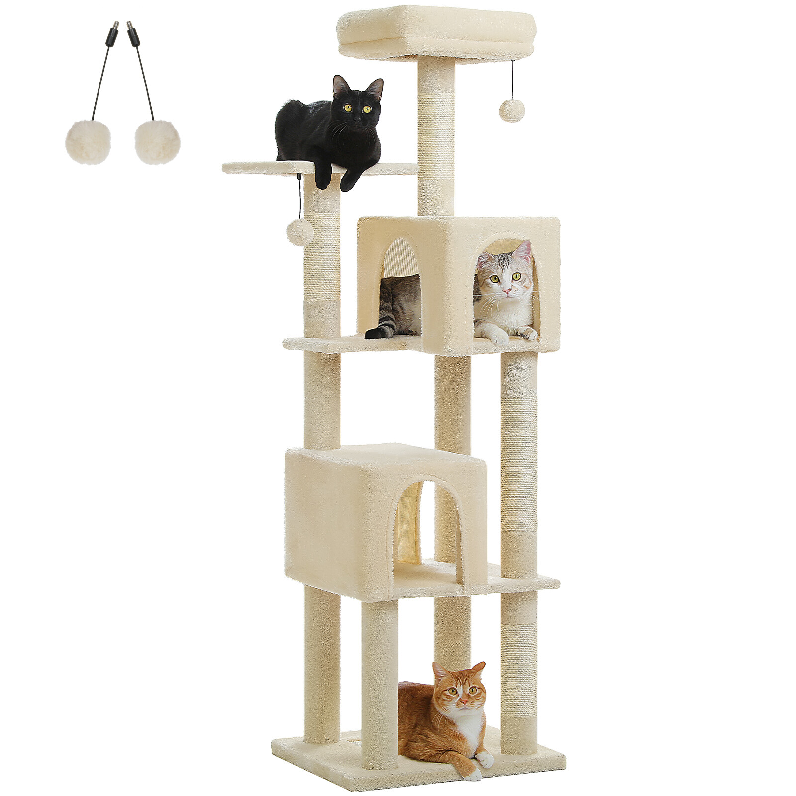 PAWZ Road Cat Tree Tower Scratching Posts with 2 Condos, 2 Perches and 2 Pompoms