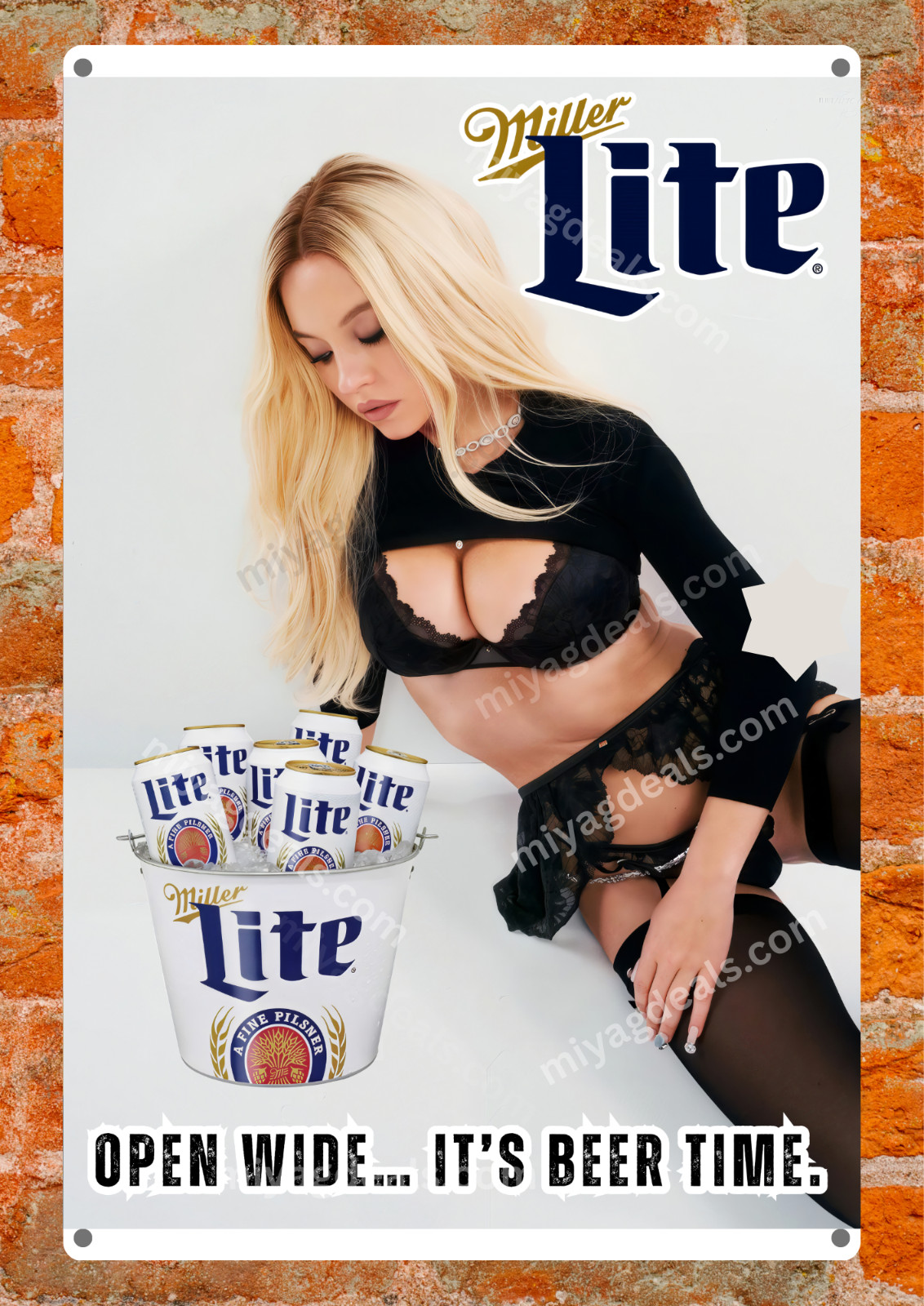 Rolling Rock Beer Sexy Girl Metal Sign Pin-Up Bar Pub Wall Decor Read Des