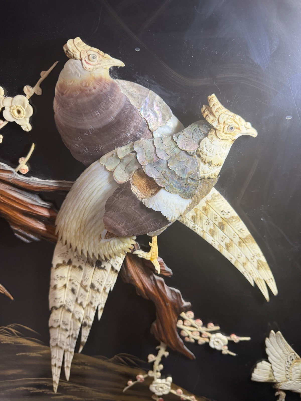 Asian Style Hand Painted Carved Wood Room Divider Birds & Flowers