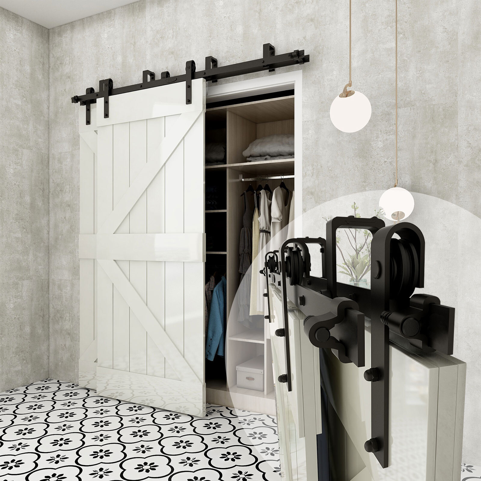 4-20FT Sliding Barn Door Hardware Closet Track Kit for Single/Double/Bypass Door