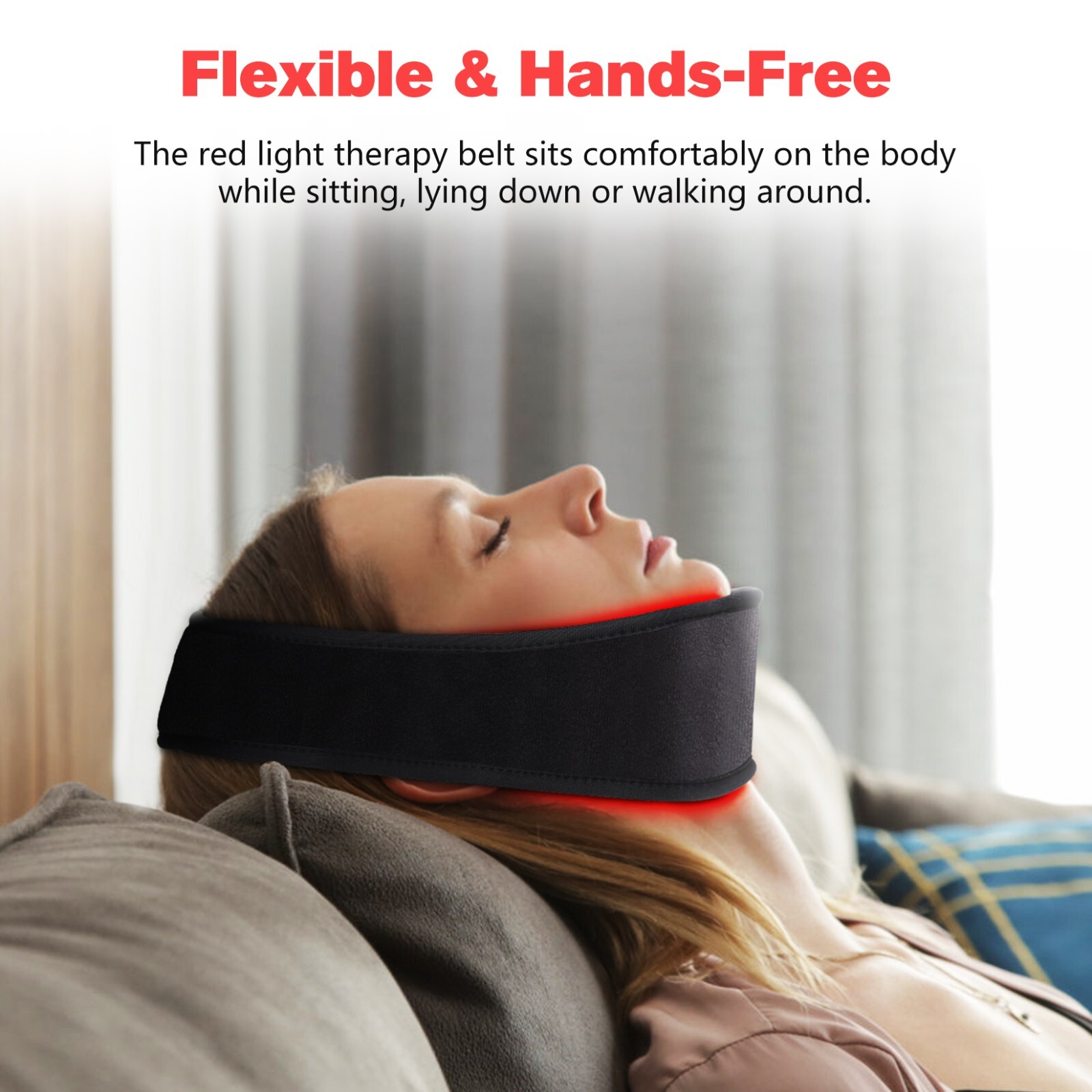 8 Colors Red Light Therapy for Neck Chin Firming, Cordless Wearable Infrared Lig