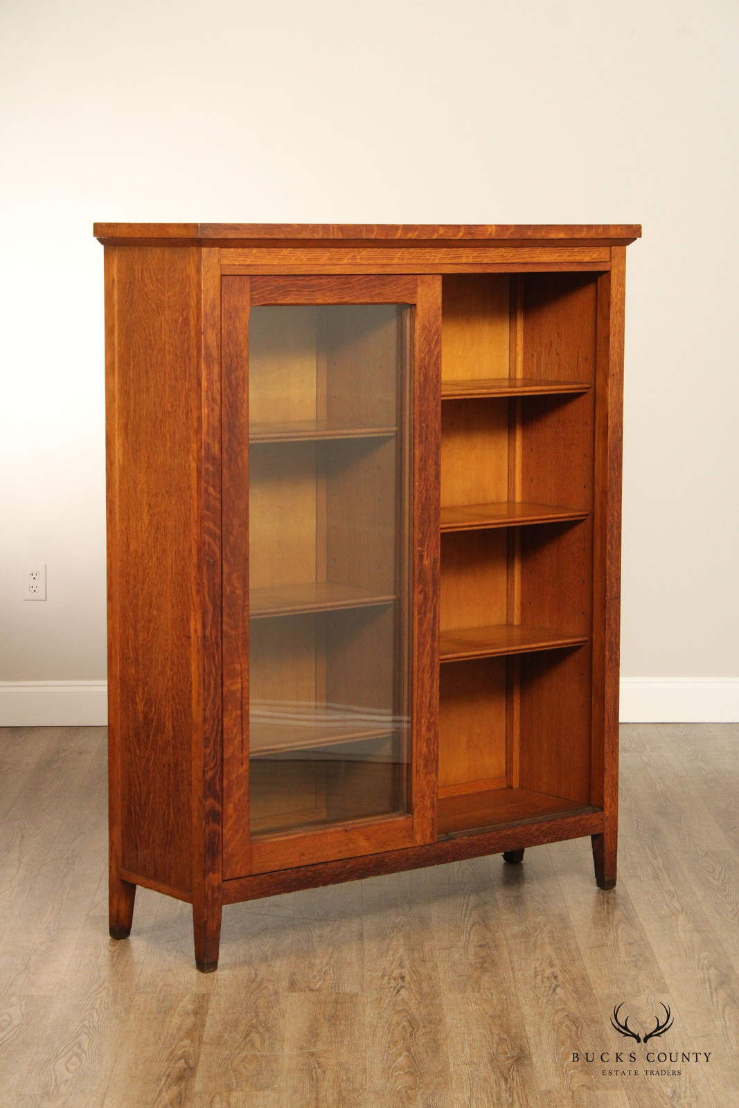 Antique Mission Oak Sliding Glass Door Bookcase