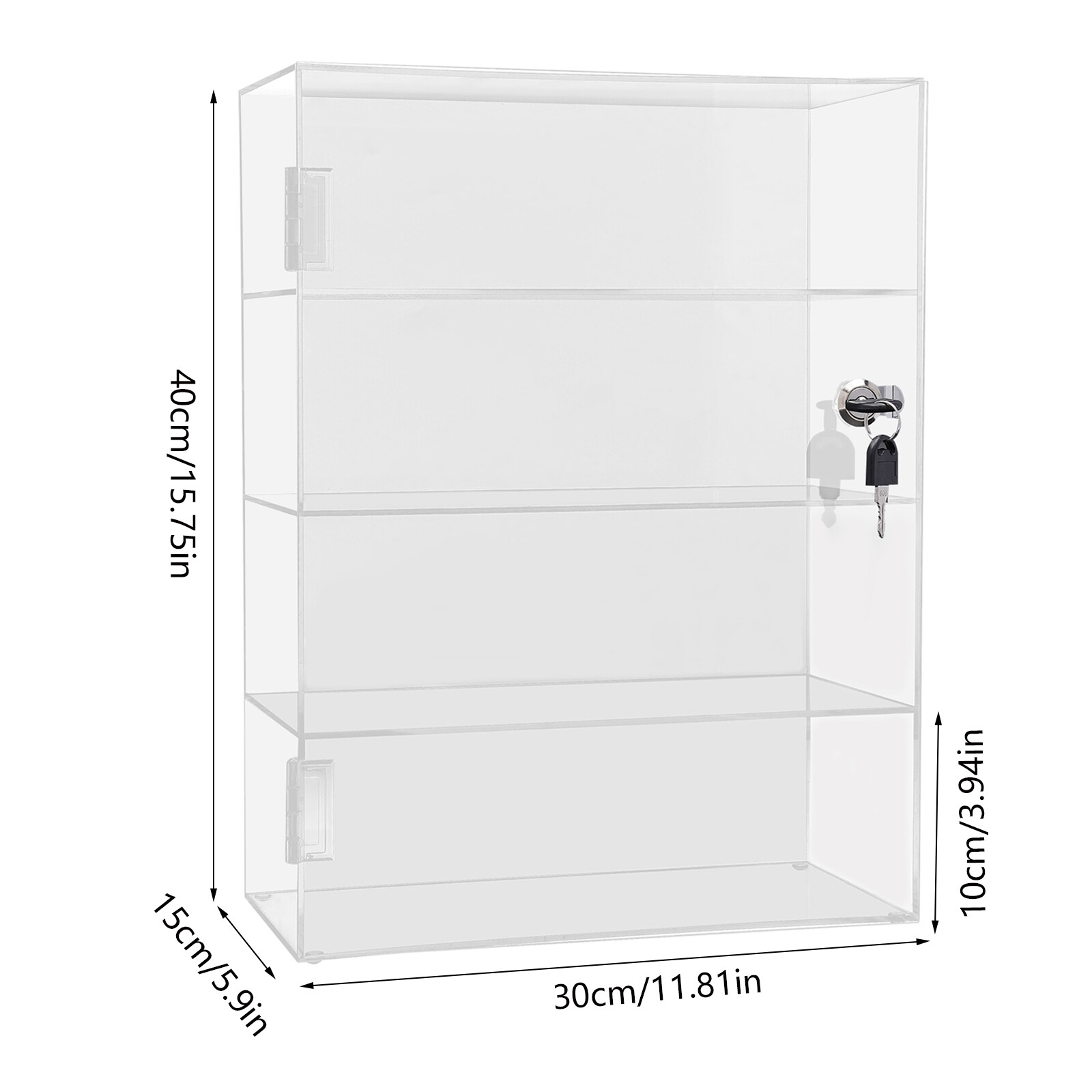 Acrylic Display Case Countertop Clear Box Dustproof Shelves Showcase with Lock