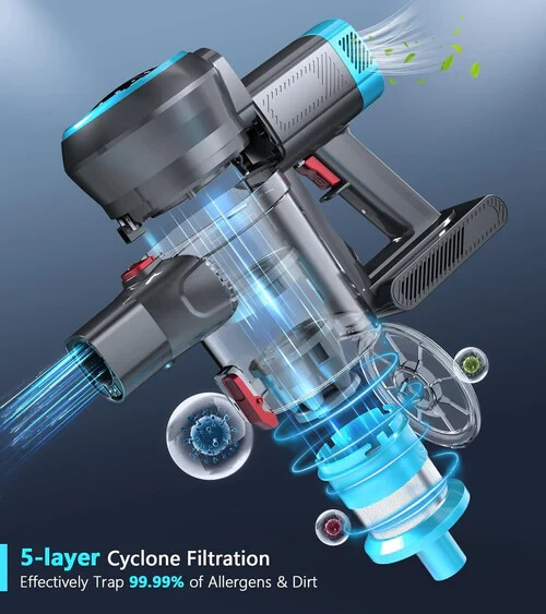 Cordless Vacuum Cleaner 450W/35Kpa Stick Vacuum with Self-Standing Max 60Mins