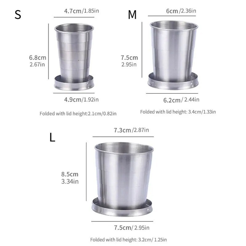 Stainless Steel Portable Outdoor Telescopic Collapsible Folding Cup Bugbag