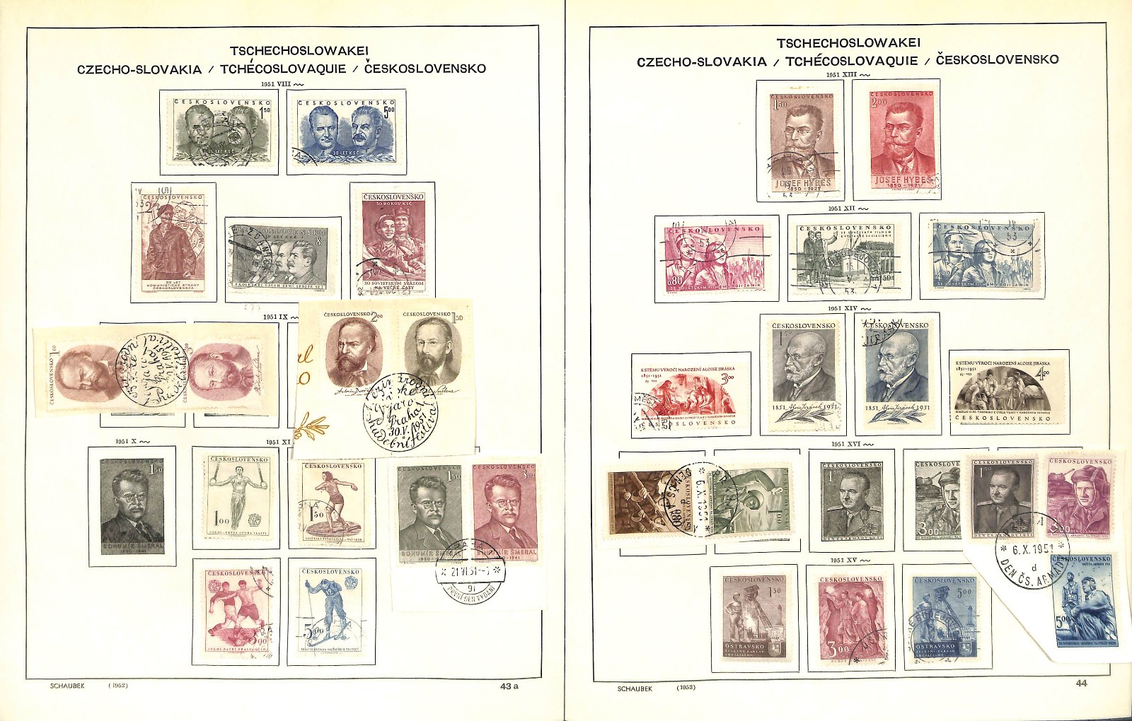Czechoslovakia Stamp Collection on 40 Scott & Schaubek Pages, 1918-1968 (BH)