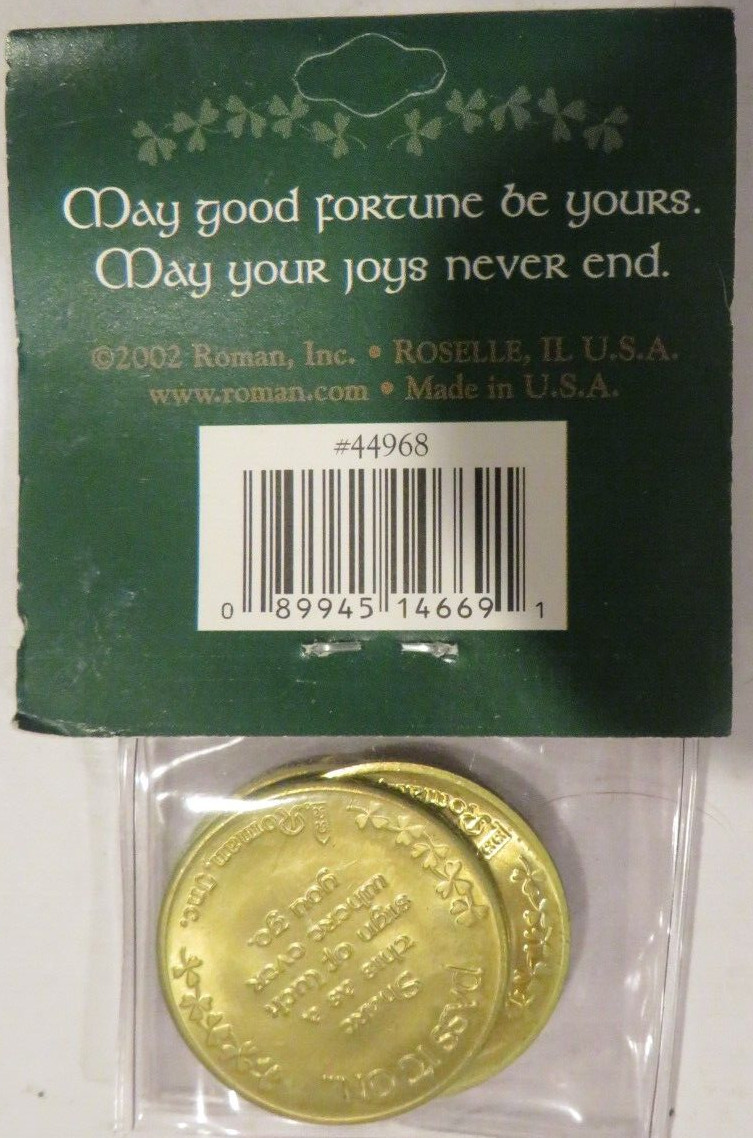 "Good Luck Token- Pass It On" 4 Pack- Roman Inc-Irish-4-Leaf Clover-St Patrick
