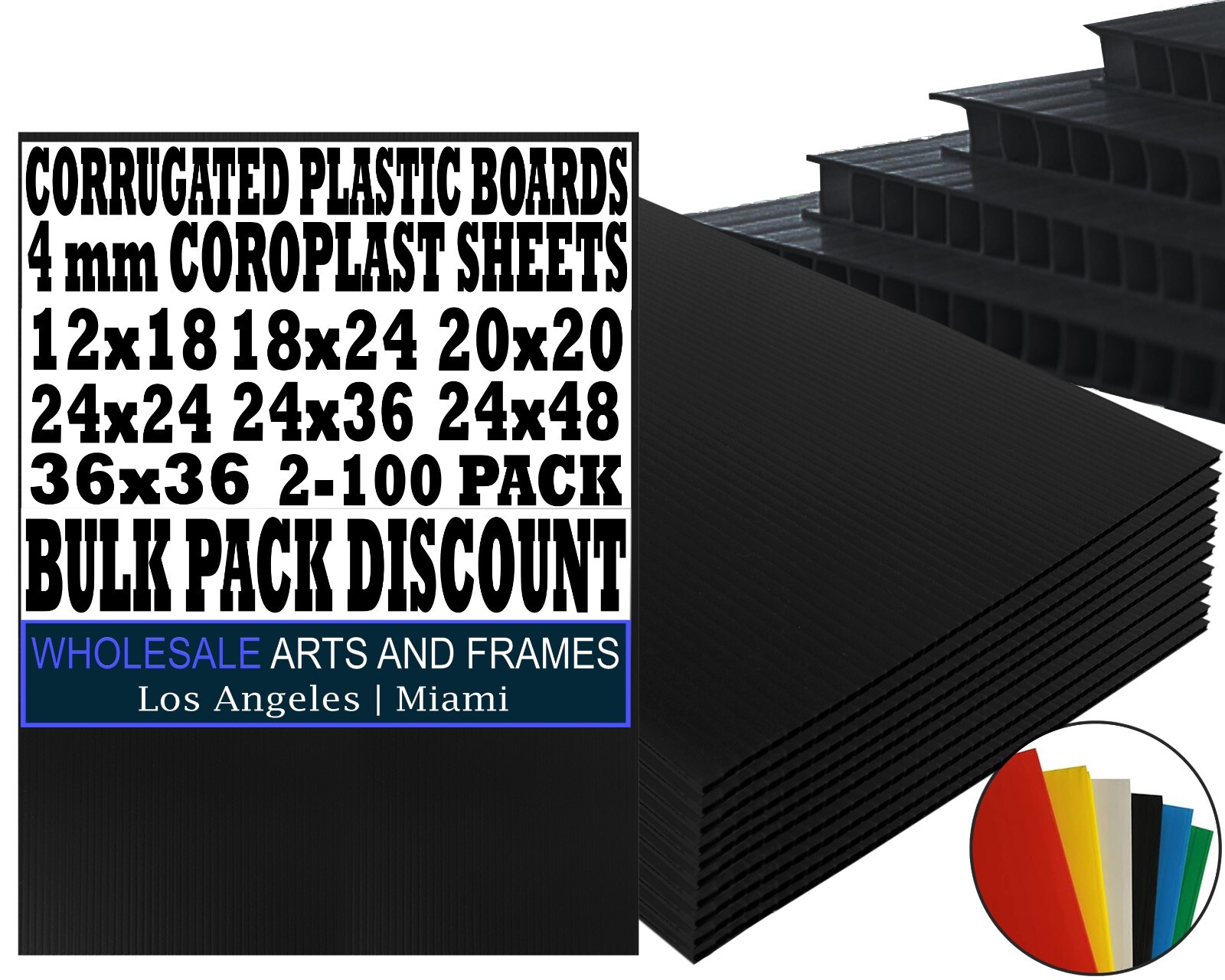 4mm Corrugated Black Plastic Sheets 18x24 24x36 24x48 36x36 Coroplast Sign SALE