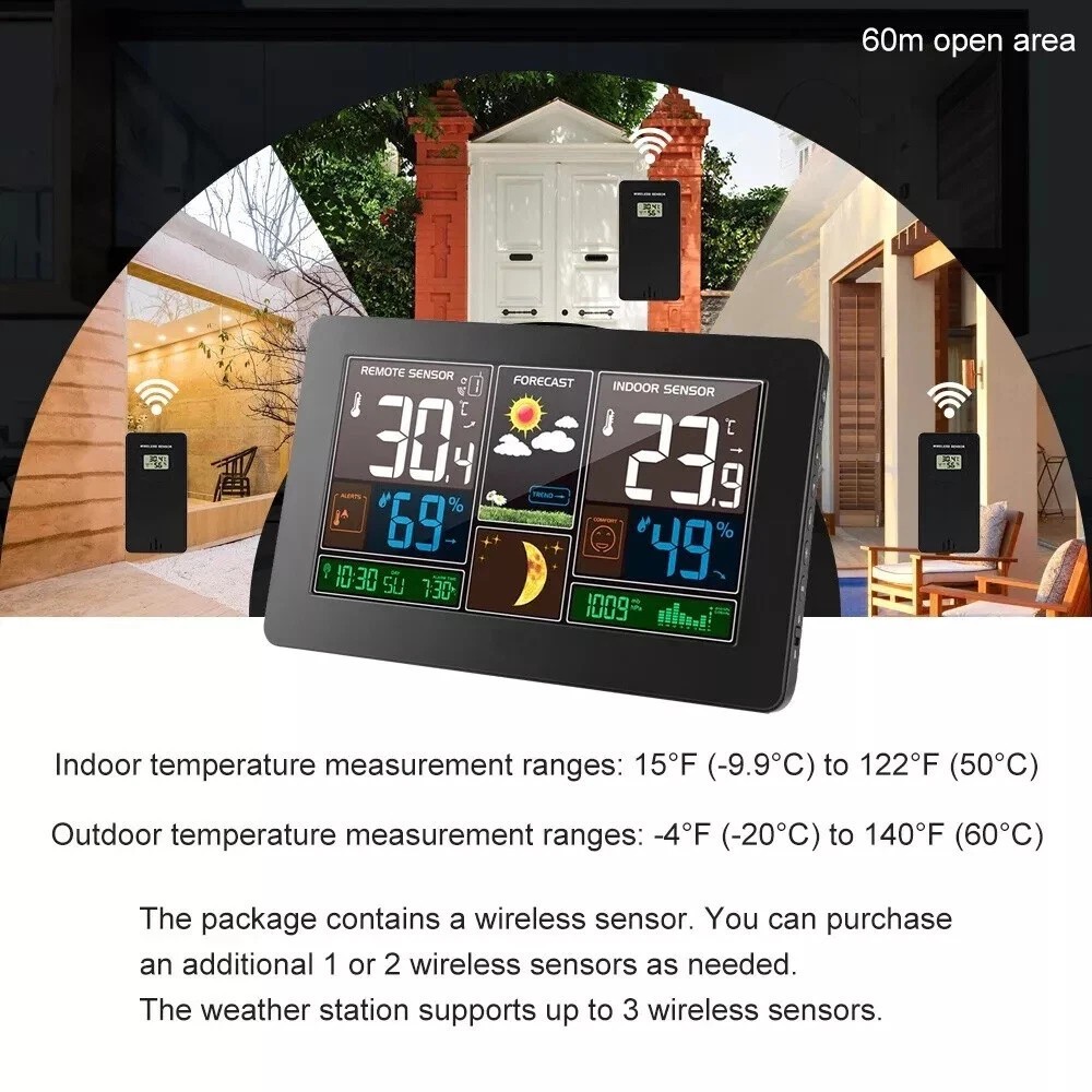 Digital LCD Weather Station Clock Indoor & Outdoor Calendar Thermometer