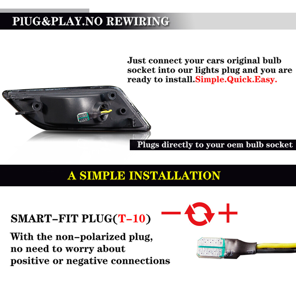 White LED Side Marker Lights Smoke Lens For 2012-14 Mercedes W204 C250 C300 C350