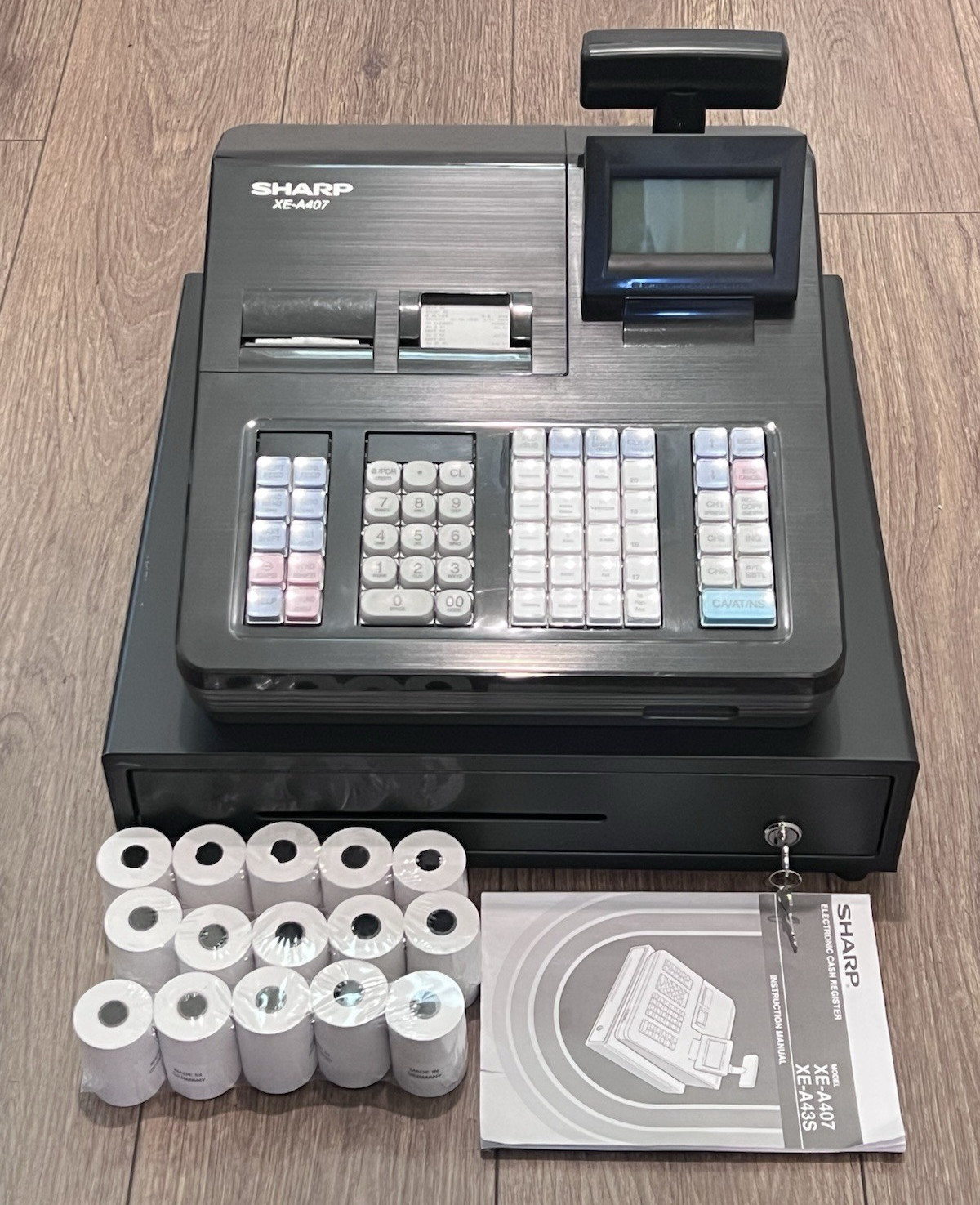 Sharp XE-A407 Cash Register Dual Thermal Printer with Keys, Cash Drawer & Manual