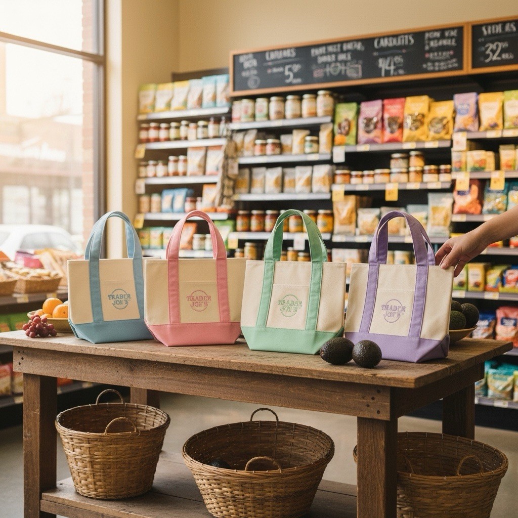 Spring 2026 Trader Joe’s Mini Pastel Canvas Tote Bag Set Of 4 IN HAND Limited