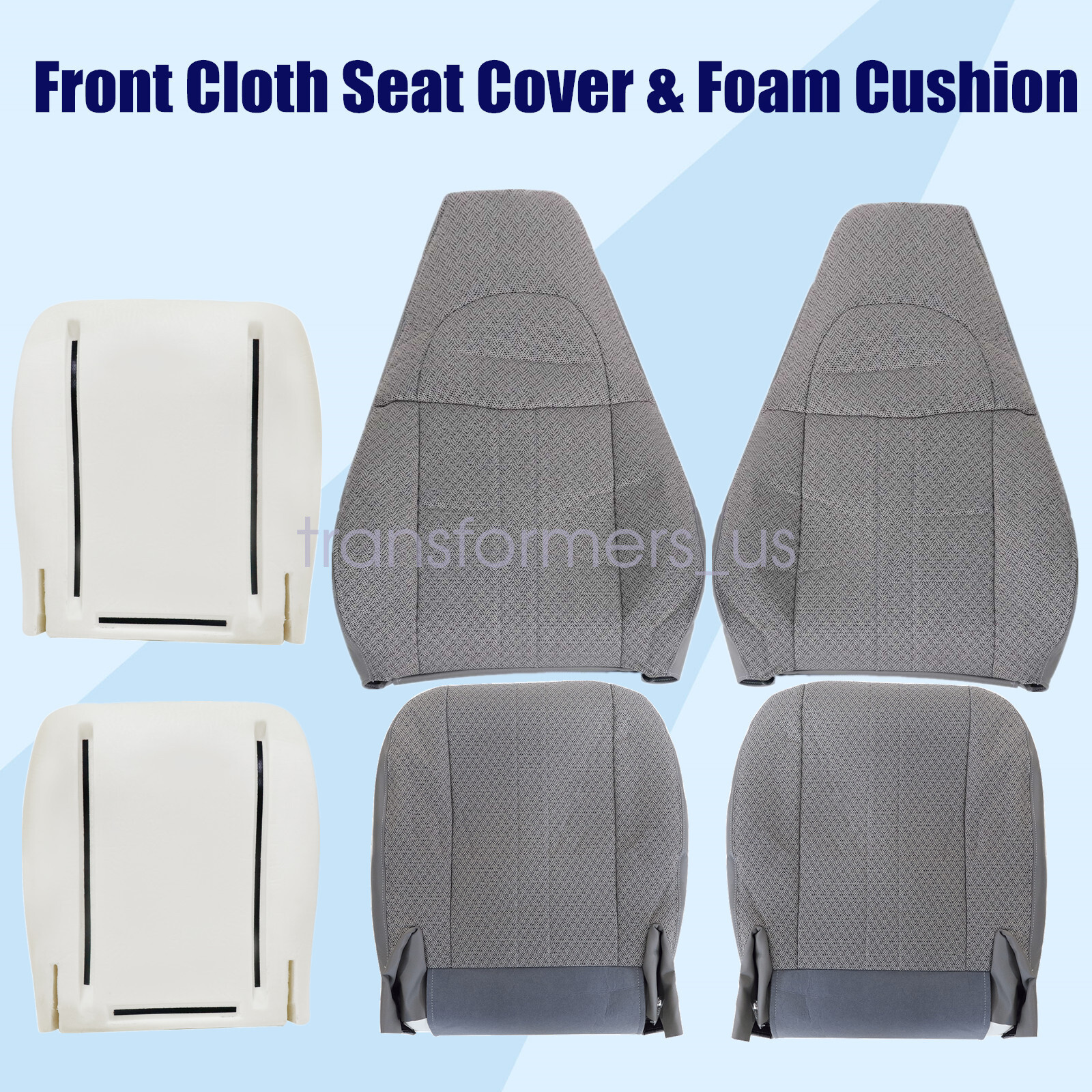For 2003-2014 Chevy Express Driver & Passenger Cloth Seat Cover & Foam Cushion