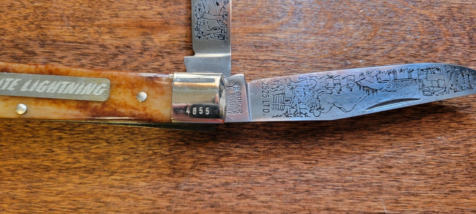 Boker 2525 White Lightning Limited Ed Trapper Pocket Knife with Box Germany