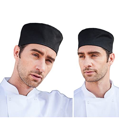 2 Pcs Unisex Vent Chef Hats Adjustable Kitchen Cooking Caps with Black