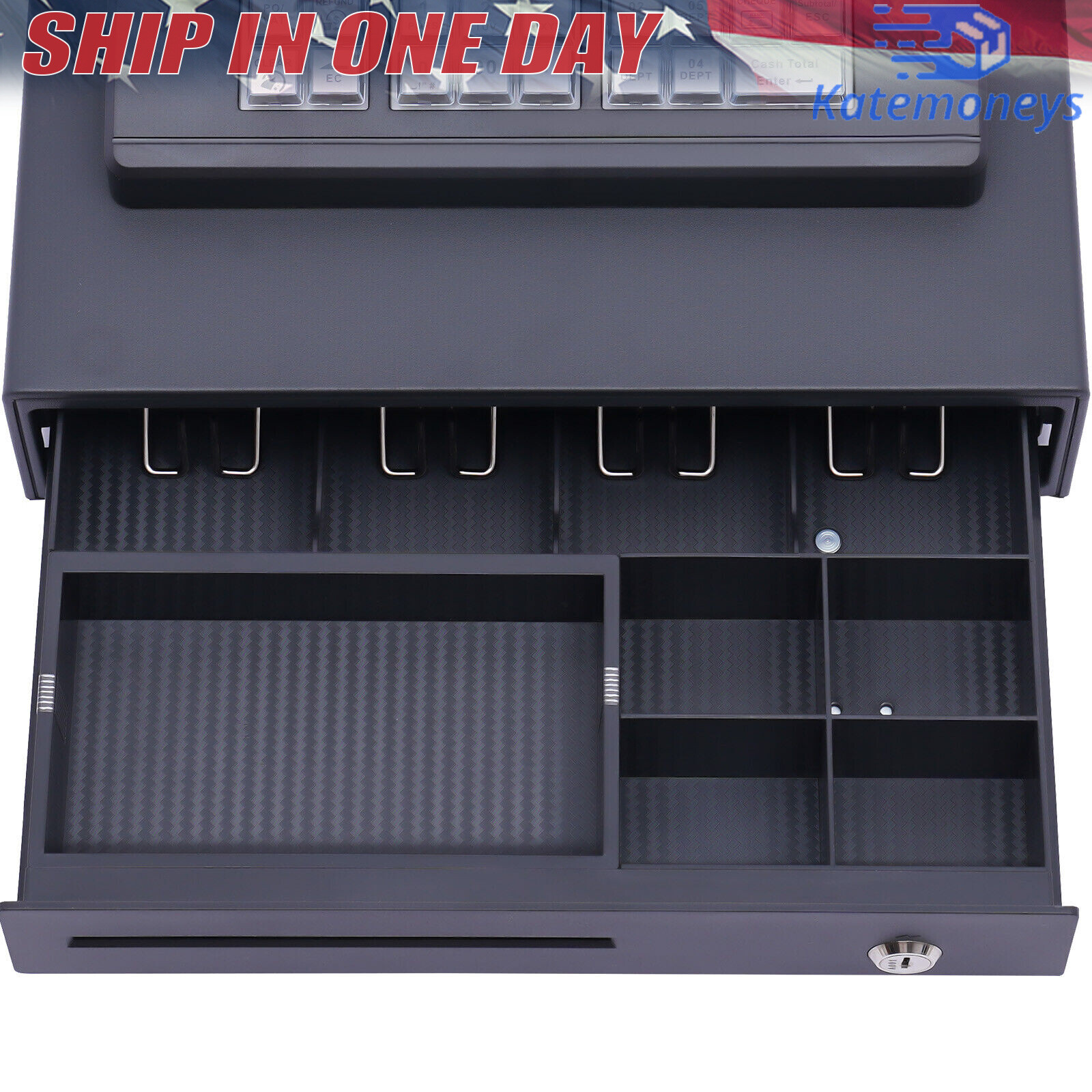 38 Keys Electronic Cash Register Black Thermal Cash Register with Cash Drawer