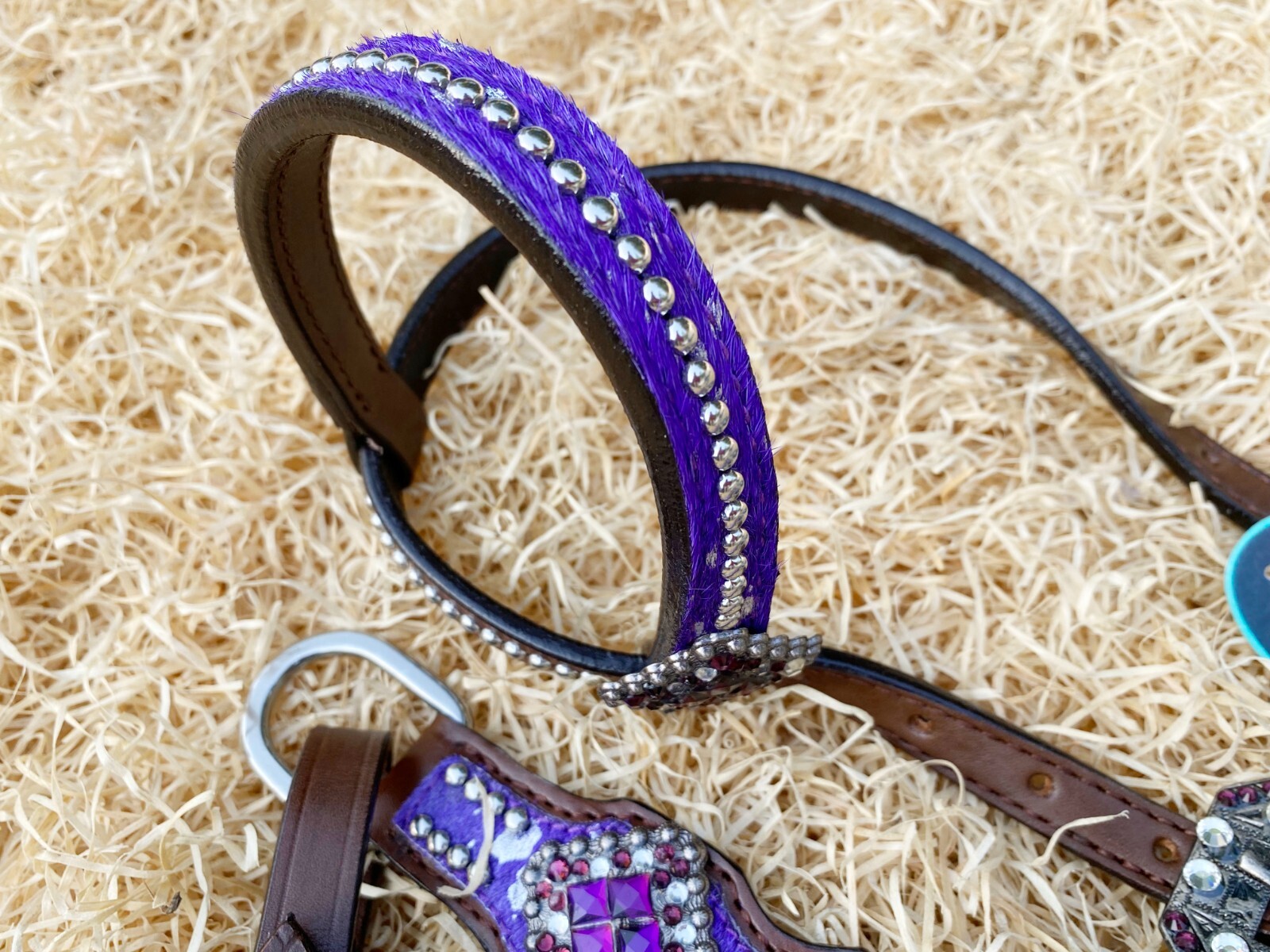 MOUSM Western Leather Headstall and Breast Collar Tack Set for Horses - Purple