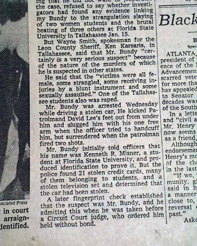 Rare TED BUNDY Notorious Women Killer Final Capture & Arraignment 1978 Newspaper