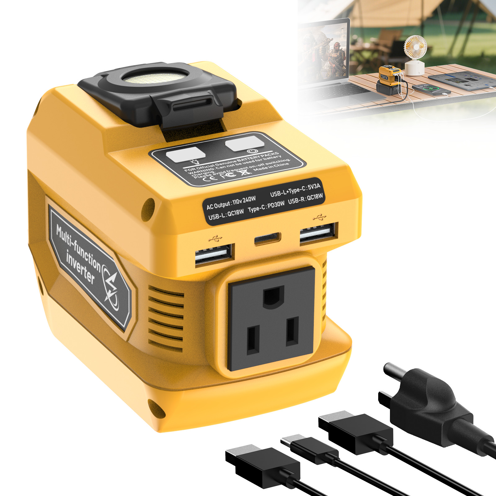2 Pack Power Inverter 220W , 20V to 110V AC Compatible with Dewalt 20V Battery