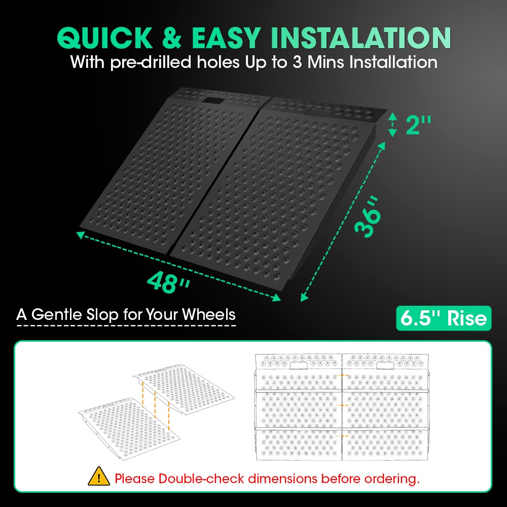 36" x 48" Shed Ramp for Riding Mower 1500LB Anti-Slip Punch Plate Ramp 2PC Alloy