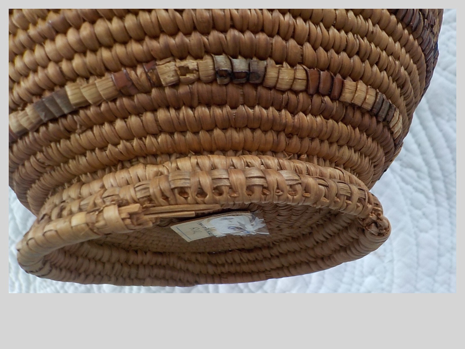 N. Fraser River Salish basket Thompson imbricated antique 7.5"