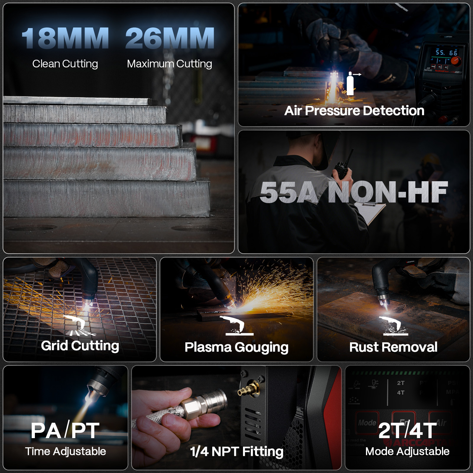 ARCCAPTAIN CUT55 MP Plasma Cutter 1"(26mm)Cut 110V/220V Dual Voltage APP Control