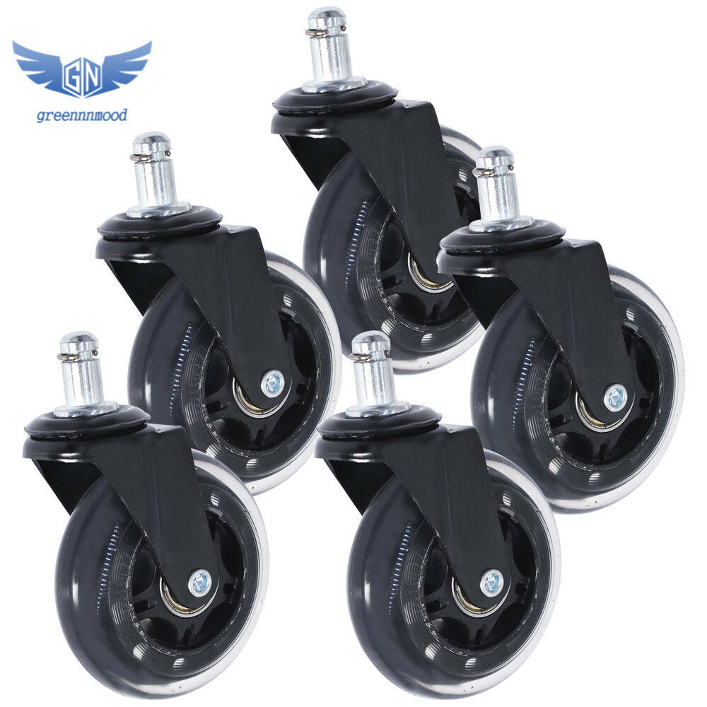 5PC 3 inch Heavy Duty Office Chair Caster Rubber Swivel Wheels Replacement Set