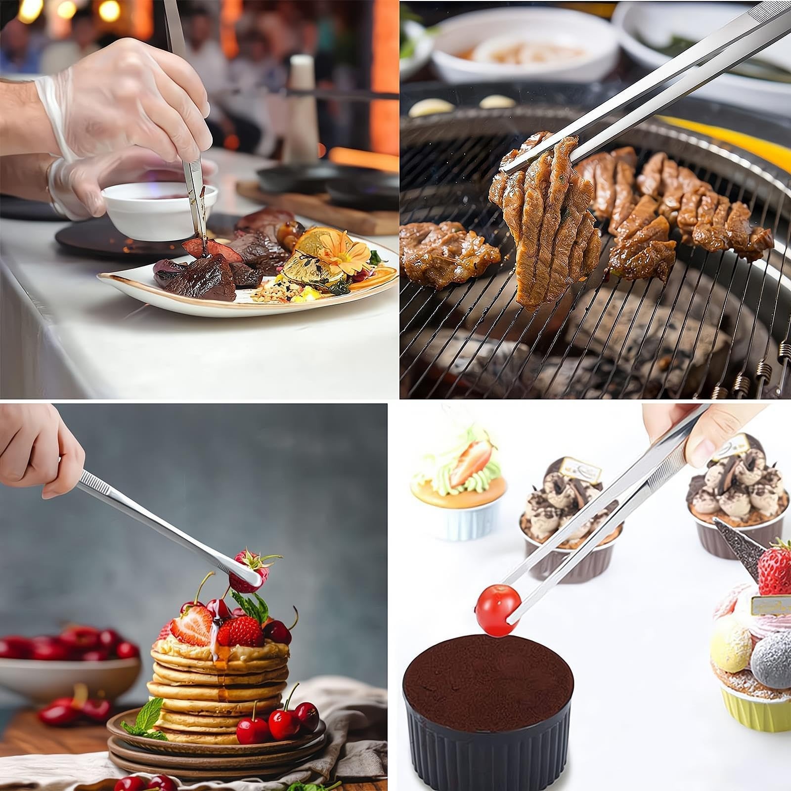 2Pcs Stainless Steel Kitchen Tweezers, 12-Inch Culinary Fine Tweezer Tongs Food.