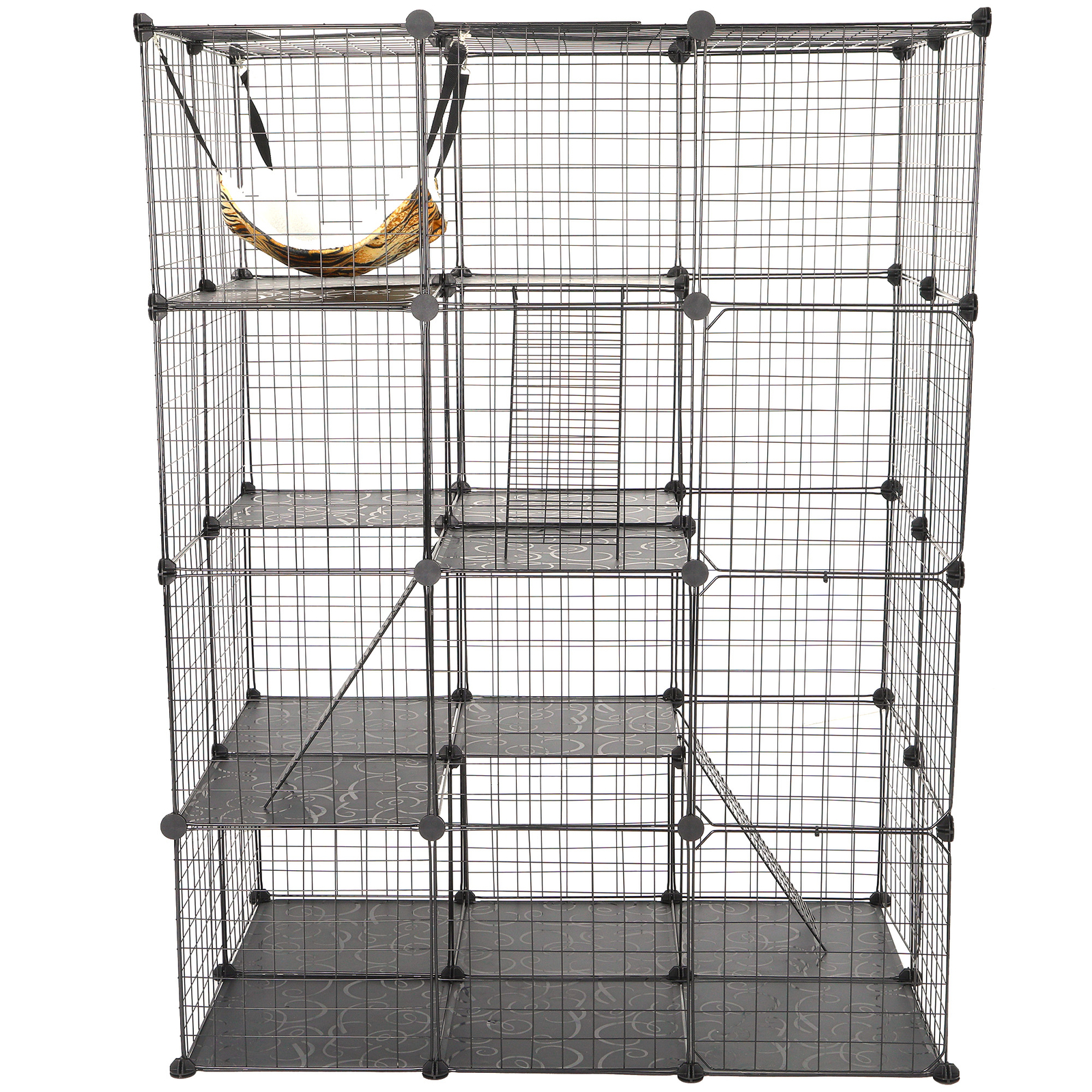 Large Cat Cage Enclosure Metal Wire 4-Tier Kennel DIY Playpen Catio w/ Hammock