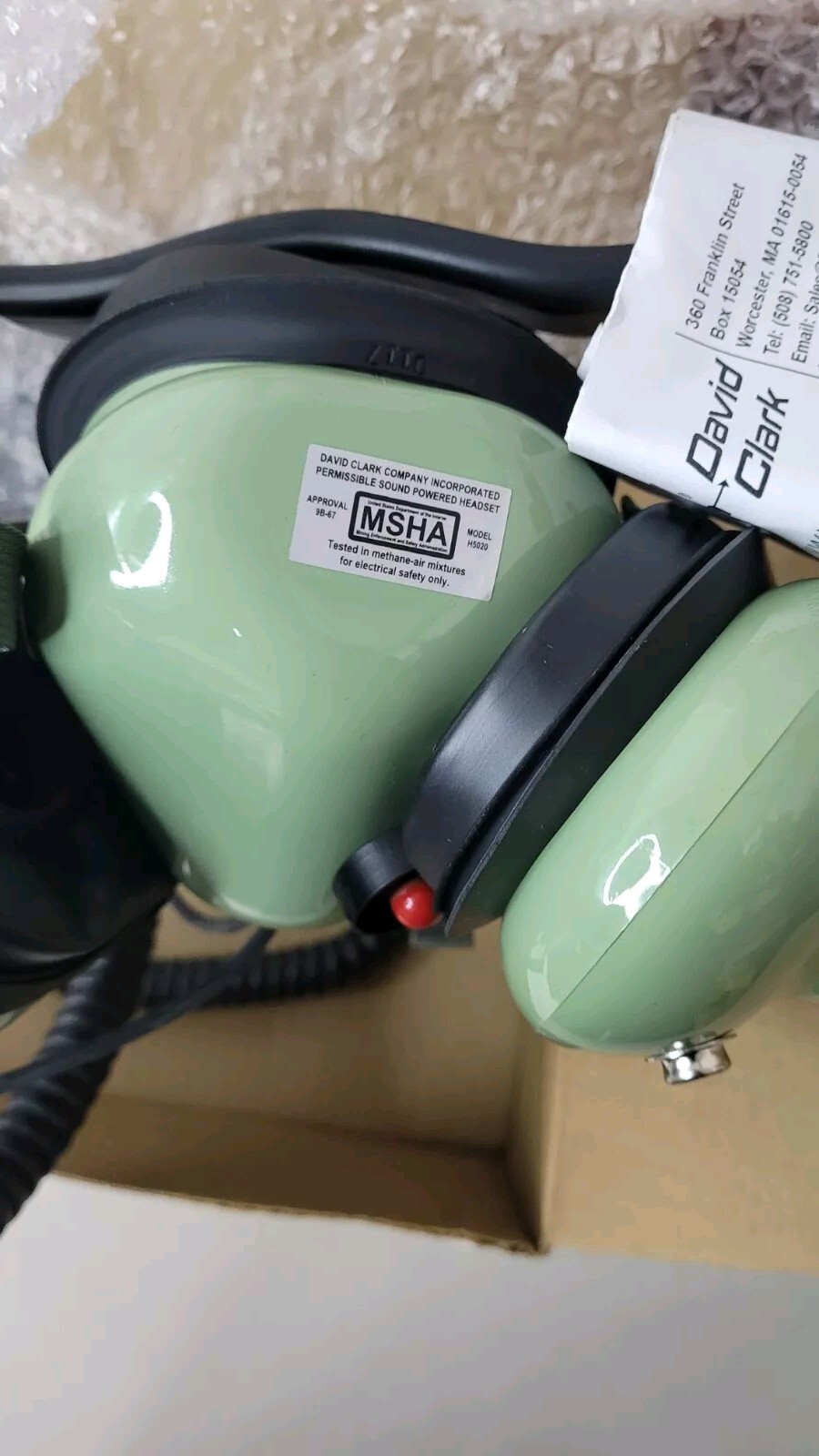 David Clark H5020 Behind The Head Headset W/ 4-25" Coiled Cord And H39A Plug.