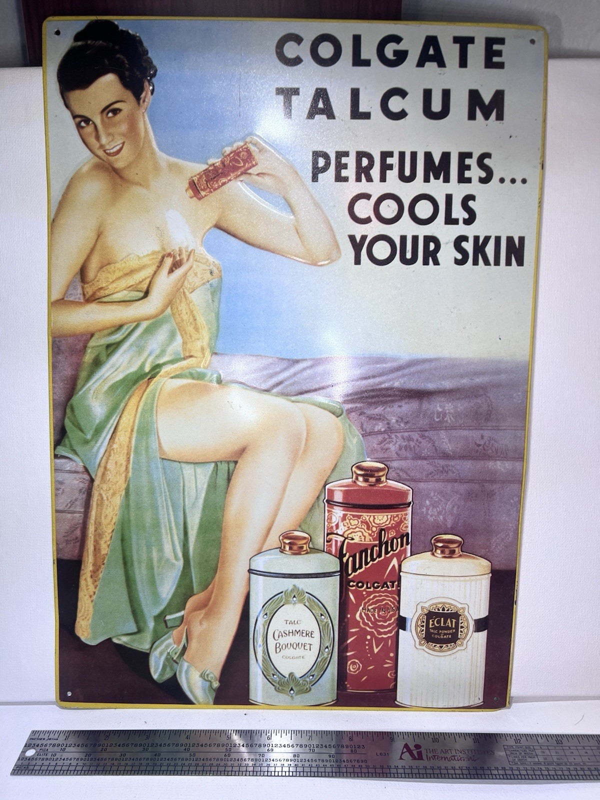 Colgate Talcum Advertising Metal Sign Perfumes Multicolor Vintage Collectible