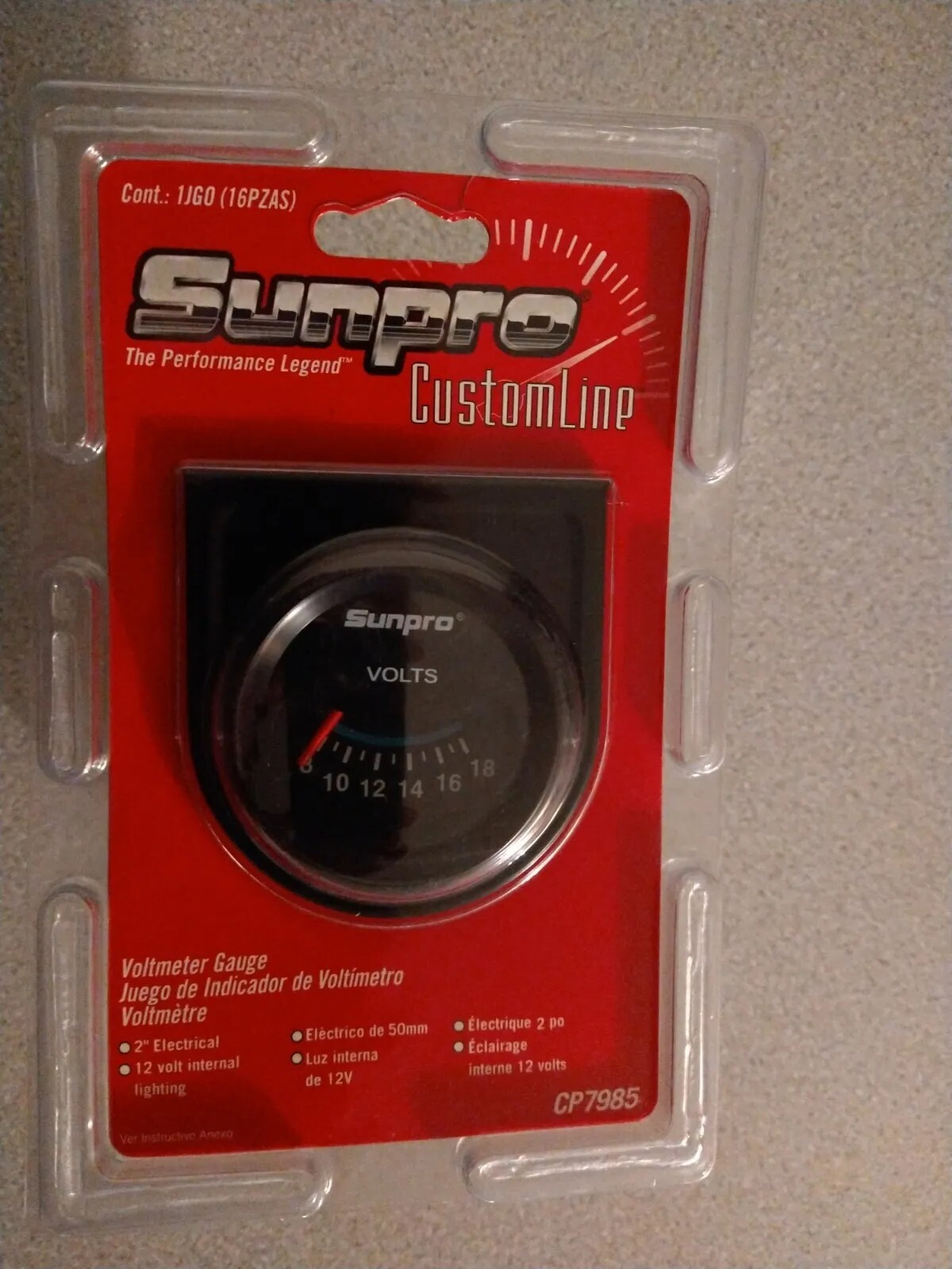 Sunpro 2" Voltmeter Black / Black Bezel New CP7985 8-18V