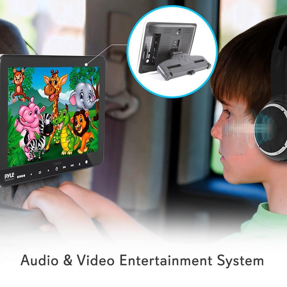 Pyle Universal Dual Vehicle Headrest Monitor - 10.5” Multimedia CD