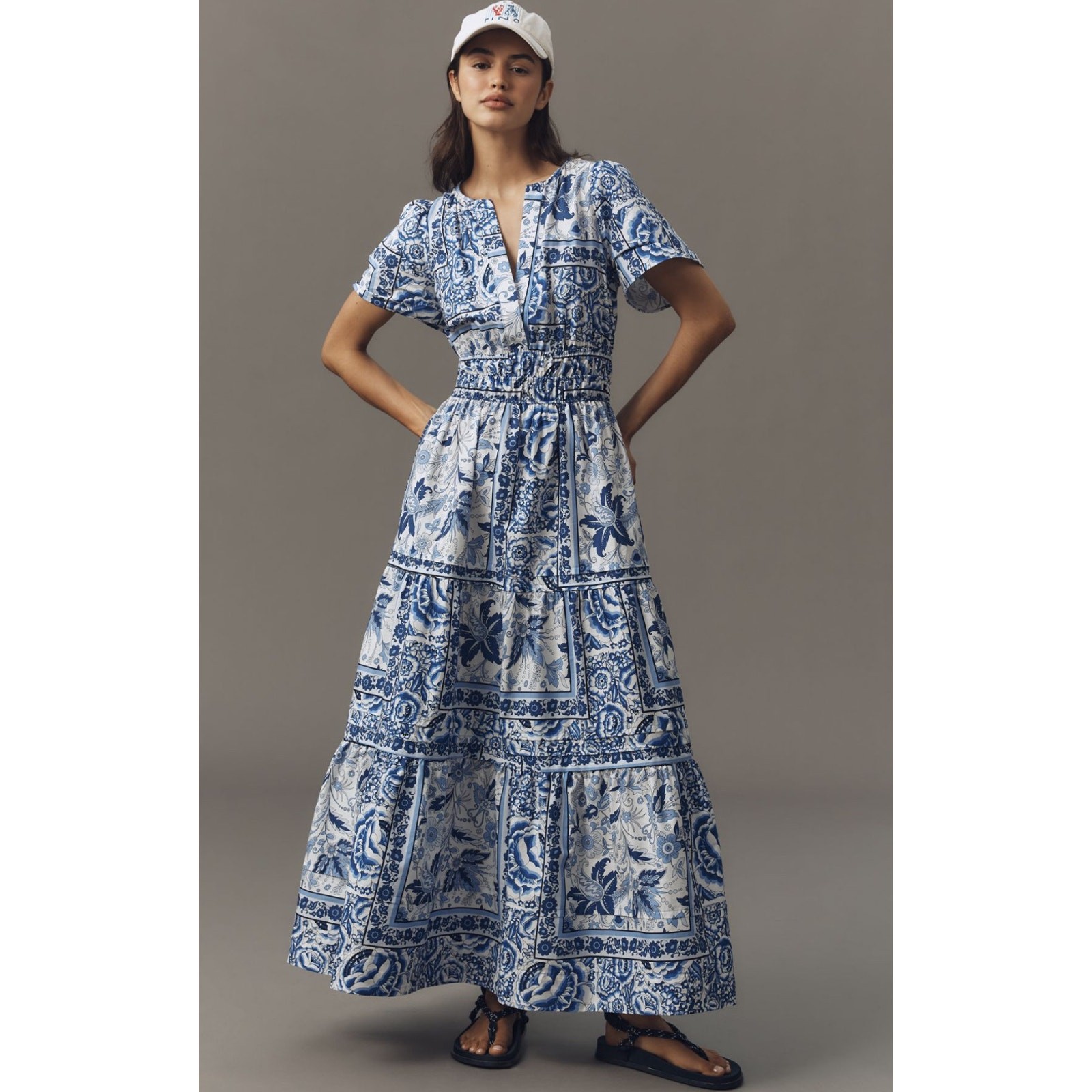 nwt by ANTHRPOLOGIE sz 1X Somerset Maxi Dress Blue White Floral Motif