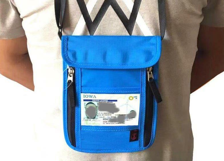 Travel Passport Holder Security Neck waterproof Pouch Wallet RFID Blocking BLUE