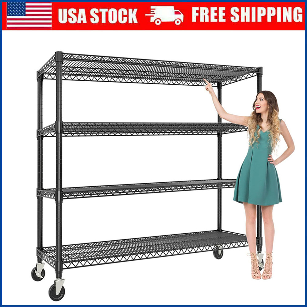 Heavy Duty 4-Tier Metal Shelves on Wheels, 2640LBS Storage Rack, 71.8"H x 59"W