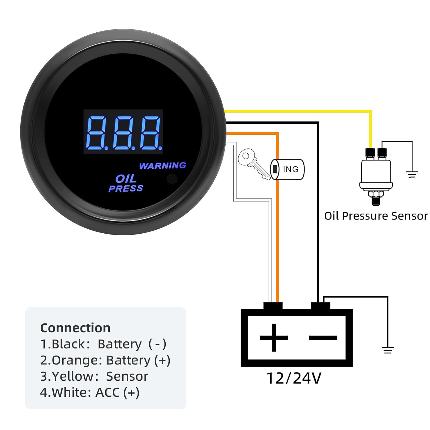 2" 52mm Digital LED Electronic Oil Pressure Gauge Meter W/Sensor 0-150 PSI