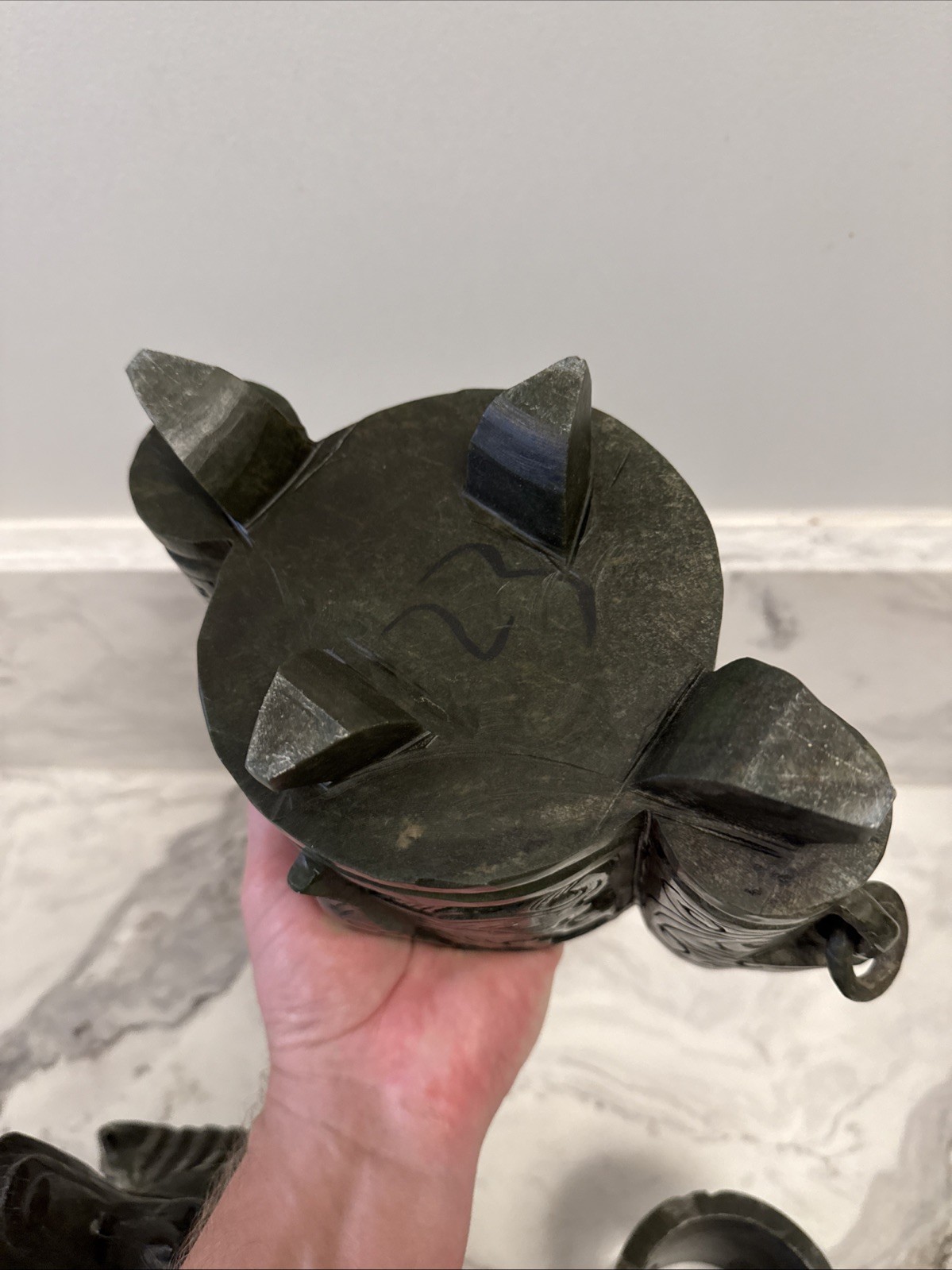 Large Vintage Chinese Deep Green Nephrite Jade Incense Burner 14”