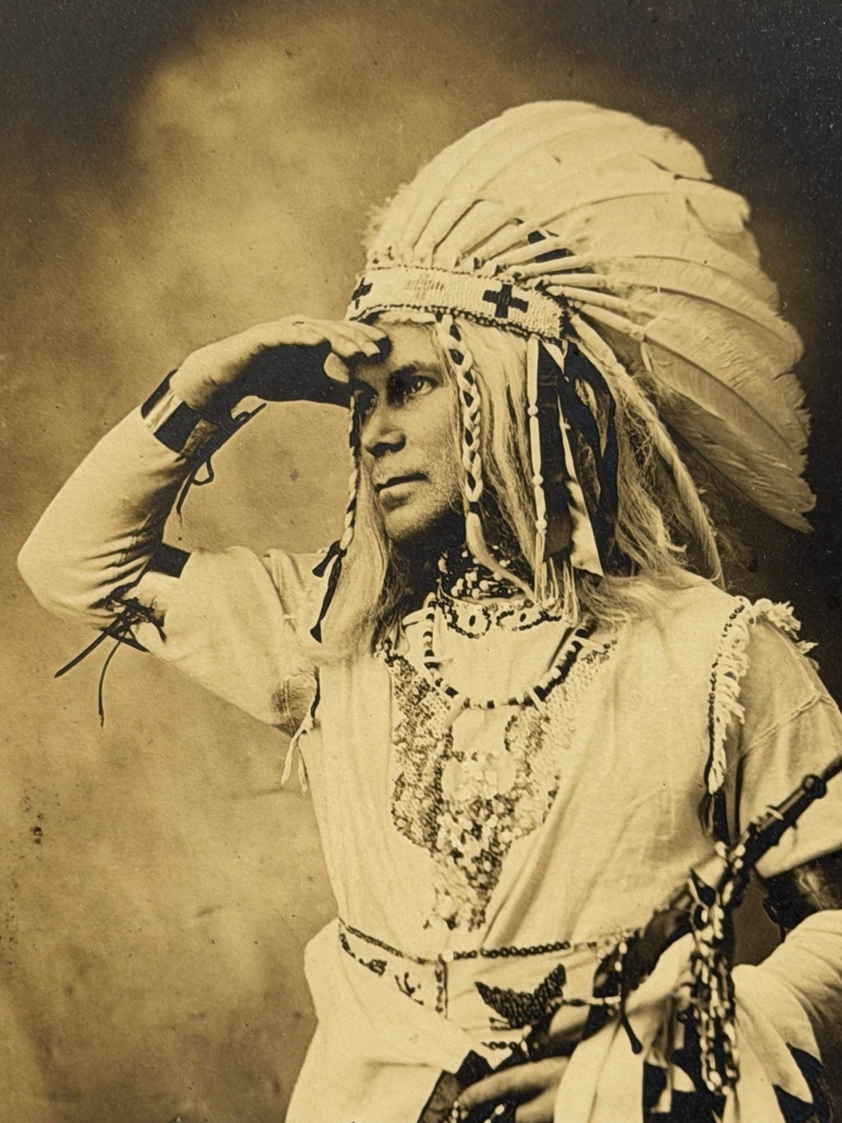 Antique Native American Indian Cabinet Card Photograph of A Chief; 1880s - 1900s