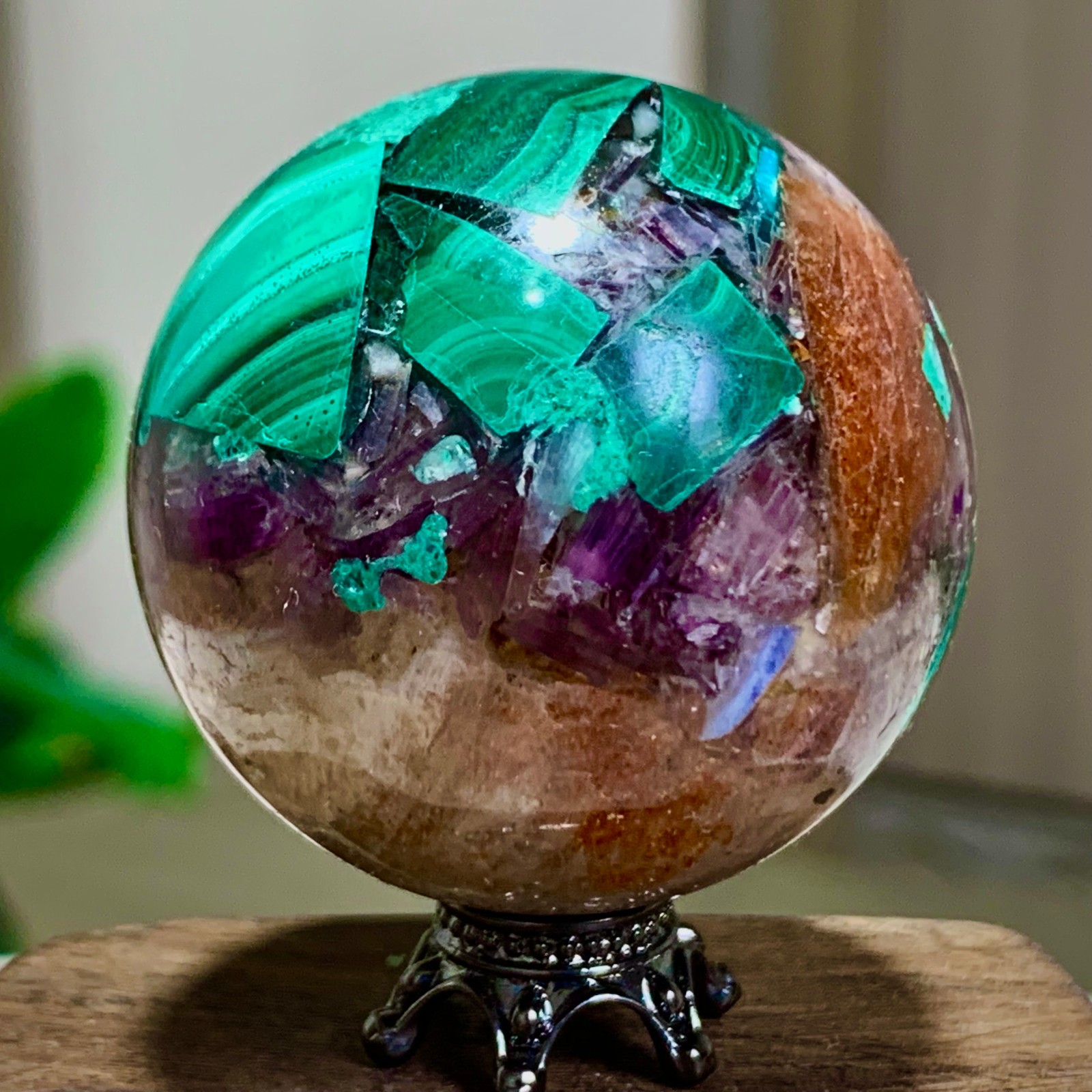 77G Newly discovered rare malachite purple mica symbiotic sphere restoration