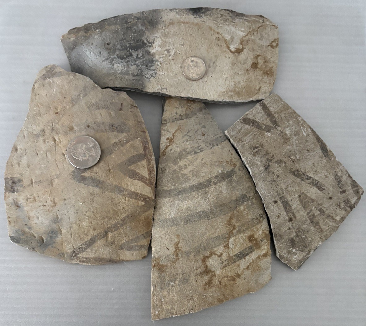 4 Ancient Anasazi Native American Pottery Shards 4” - 6” Arizona L5-G FREE SHIP