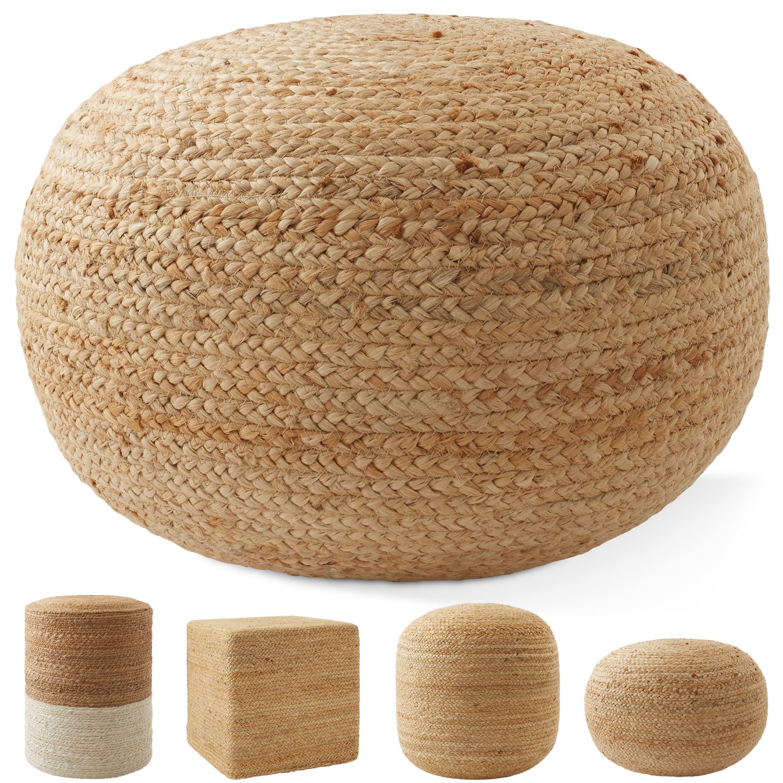 Hand-Braided Jute Pouf Ottoman Footrest, Boho Farmhouse Living Room Home Decor