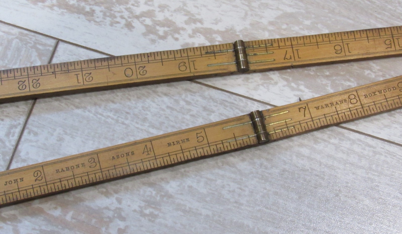 Vintage John Rabone & Sons No 1377 Boxwood Brass Folding Ruler 24'' Birm England