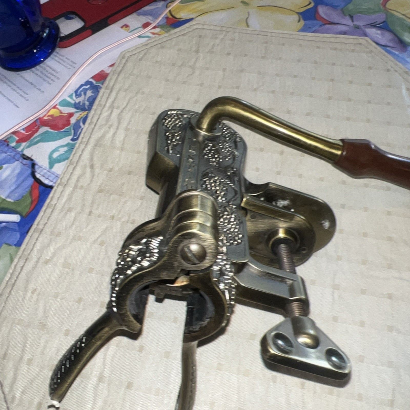 Roger Estate "LEGRAPE" Brass Table Top Corkscrew Wine Opener -- RARE VARIATION